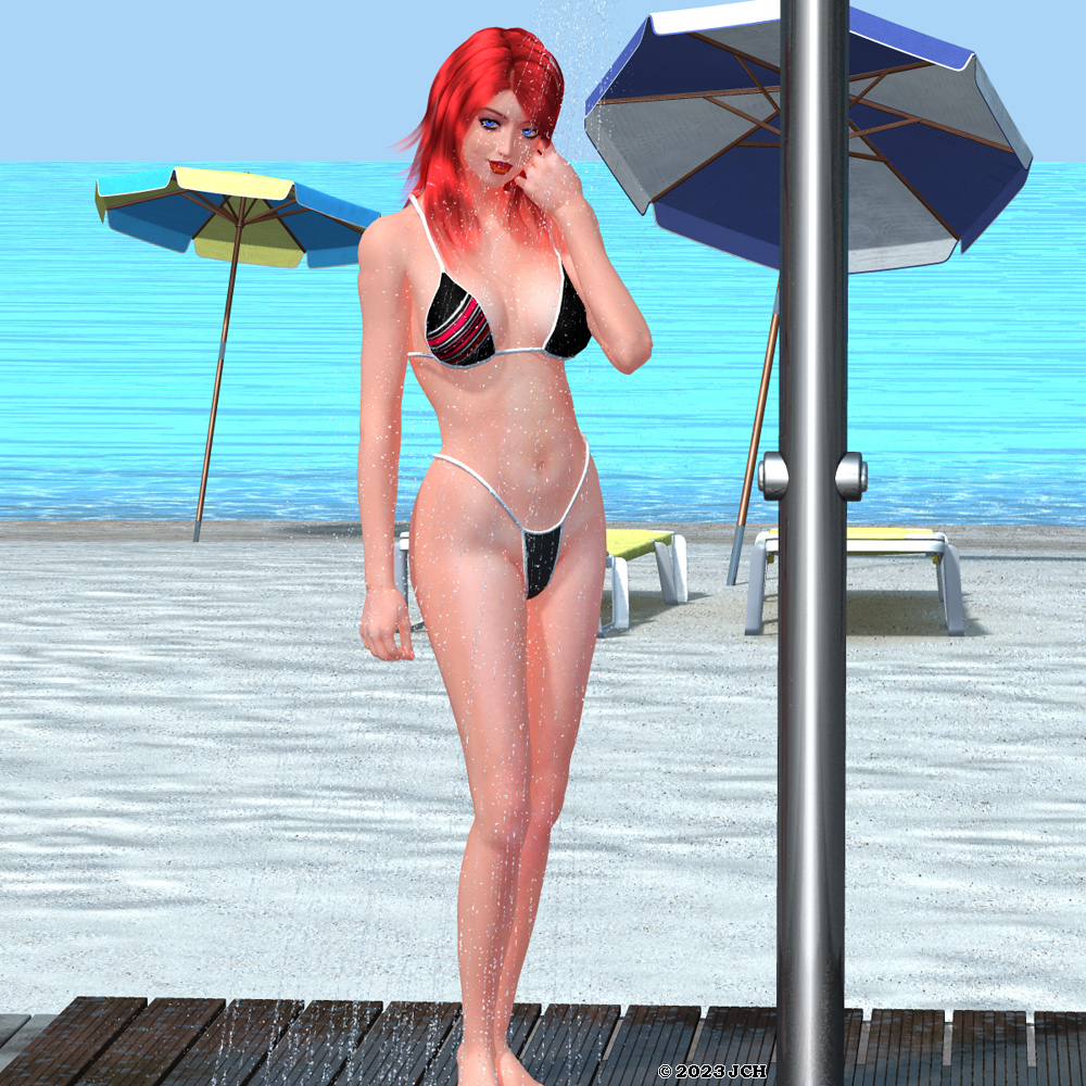 Tabby in a Bikini On The Beach