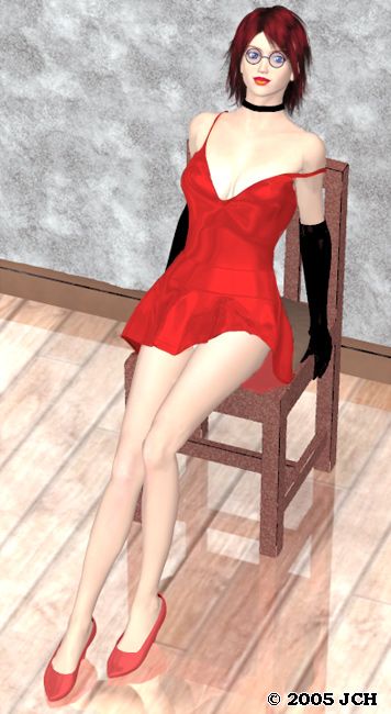 Tabby 2 in a Chair in Red Dress