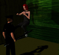 Jen doing the floating-kick from 'The Matrix', Keyframe 90